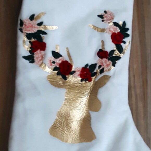 Allen + Roth Fancy Holiday Christmas Stocking Embroidered Floral Reindeer NWT - Picture 4 of 6